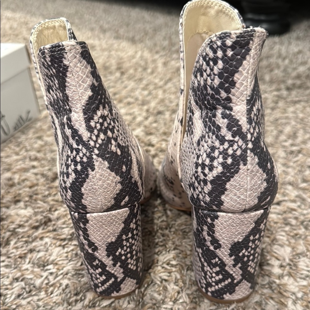 Steve Madden Snake-Print Block Heel Ankle Boots - Cream & Black - Picture 4 of 4